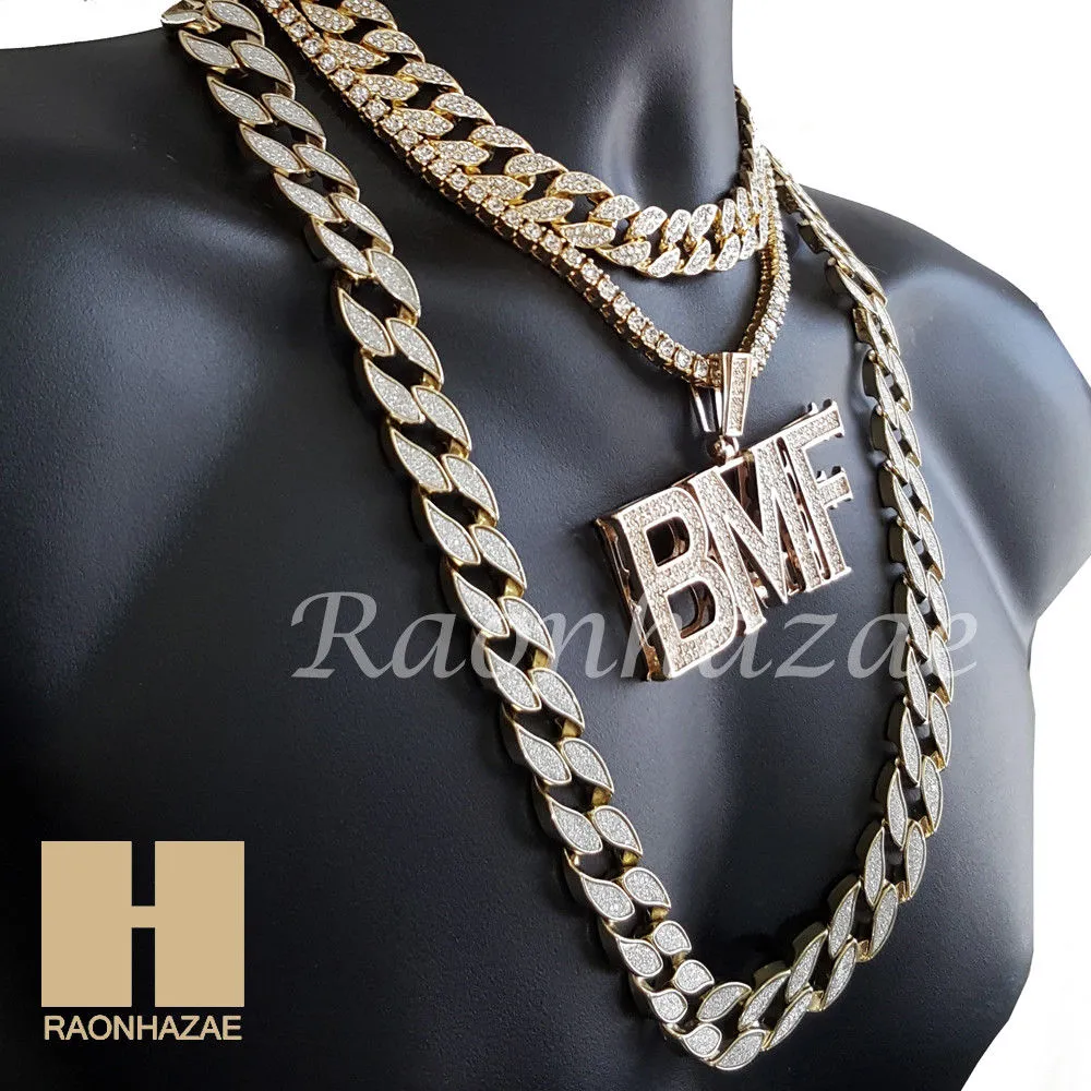 Hip Hop BMF Pendant 16" Choker 18" Tennis 30" Miami Cuban Chain 27