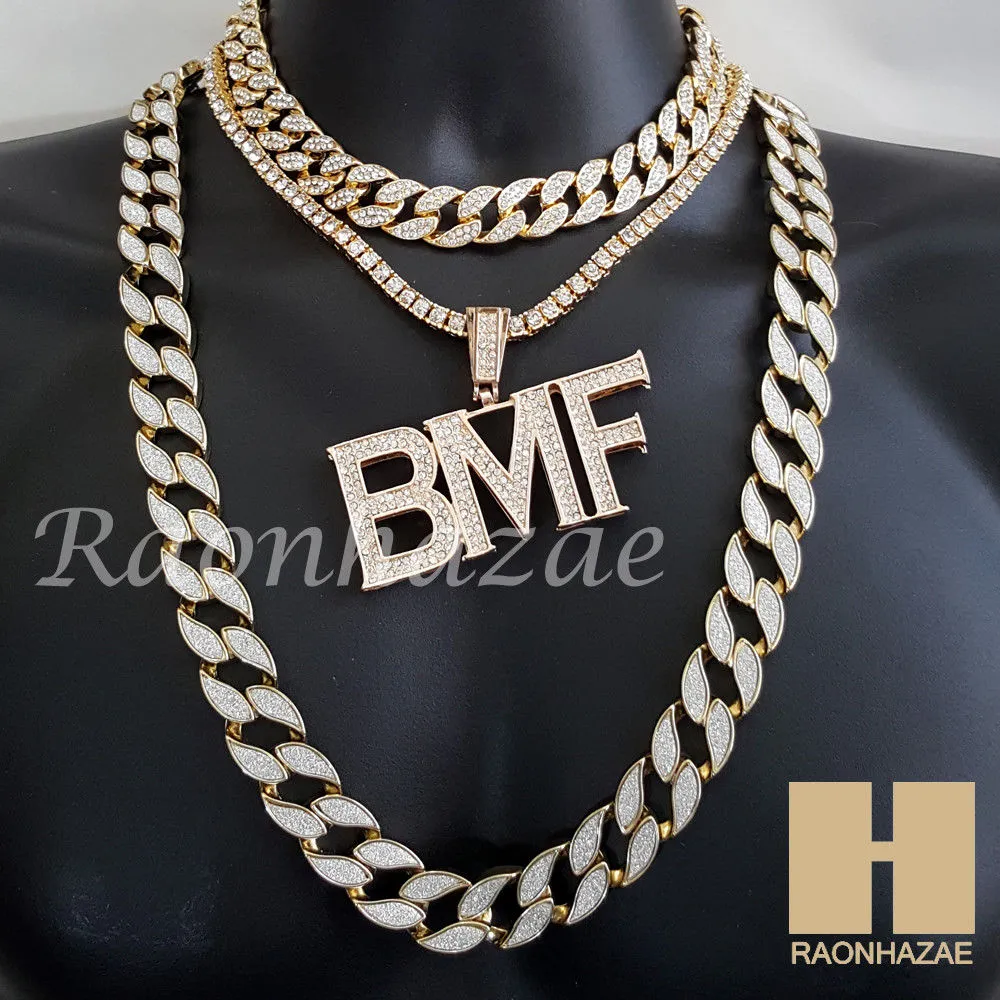 Hip Hop BMF Pendant 16" Choker 18" Tennis 30" Miami Cuban Chain 27