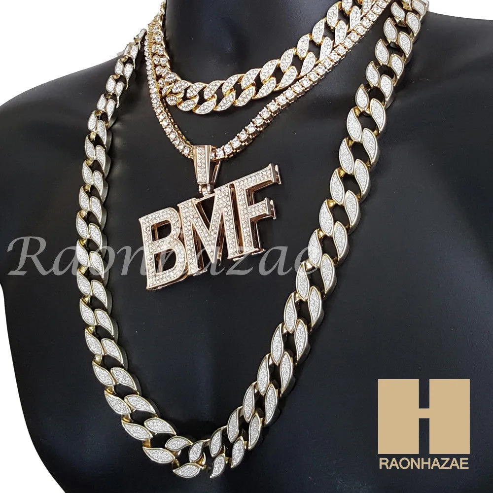 Hip Hop BMF Pendant 16" Choker 18" Tennis 30" Miami Cuban Chain 27