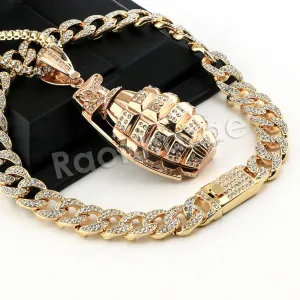 Hip Hop Quavo Grenade Miami Cuban Choker Tennis Chain Necklace L32