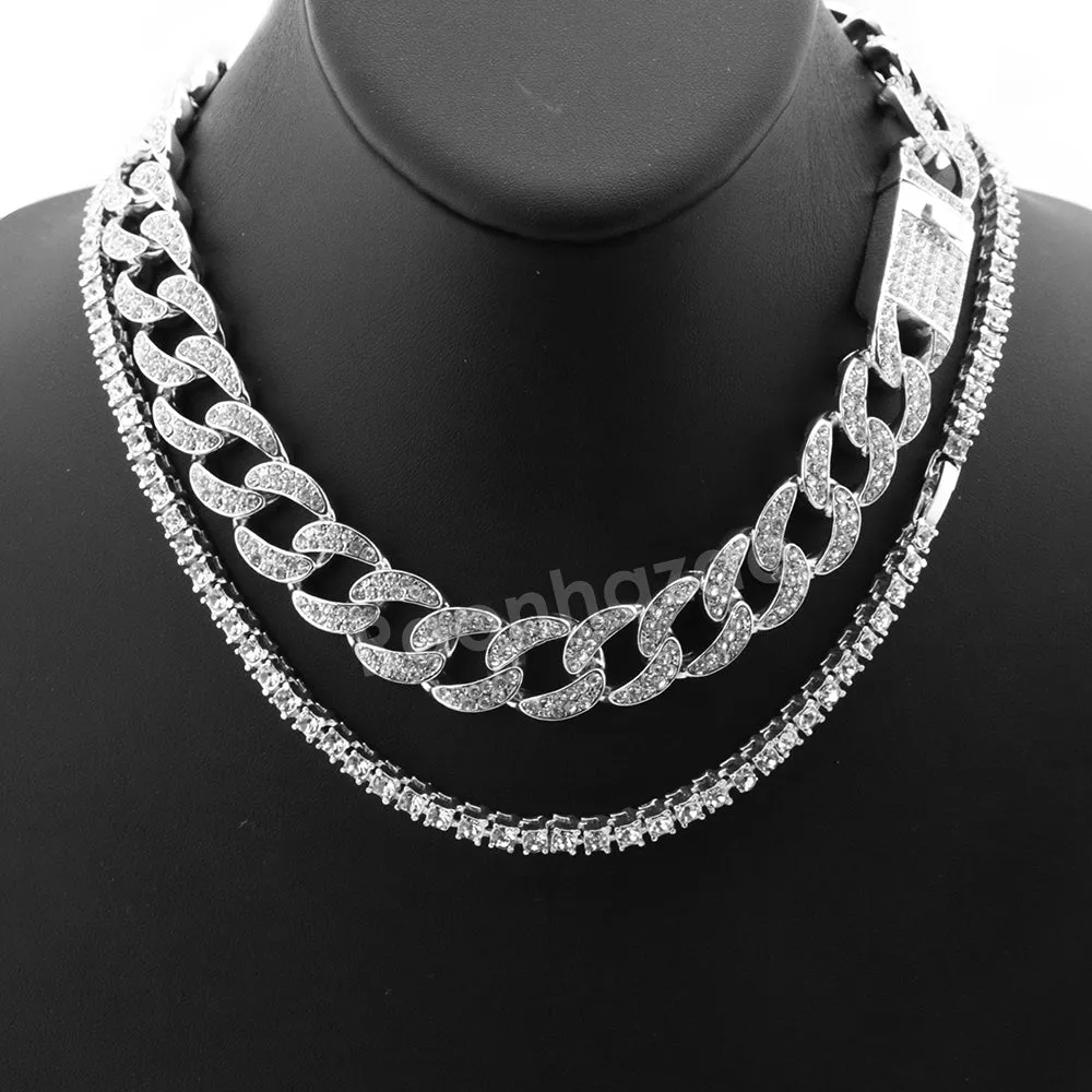 Hip Hop Quavo PRAYING HANDS Miami Cuban Choker Tennis Chain Necklace L05
