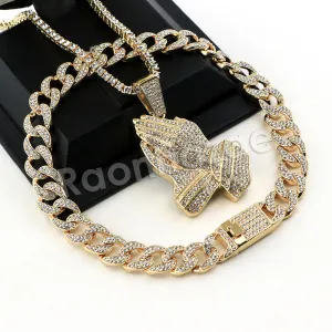 Hip Hop Quavo PRAYING HANDS Miami Cuban Choker Tennis Chain Necklace L05