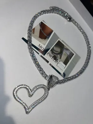 Hollow Heart Tennis Necklace