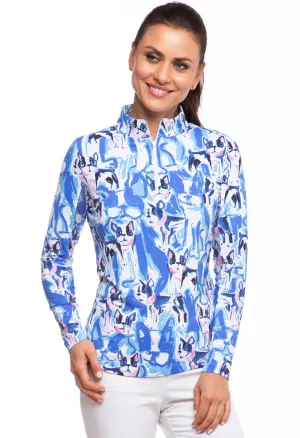 Ibkul Icifil Long Sleeve Sun Shirt: Frenchie Royal Print Mock - SPF 50
