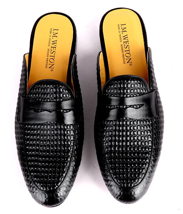 J. M Weston Square Dotted Plain Mule | Black