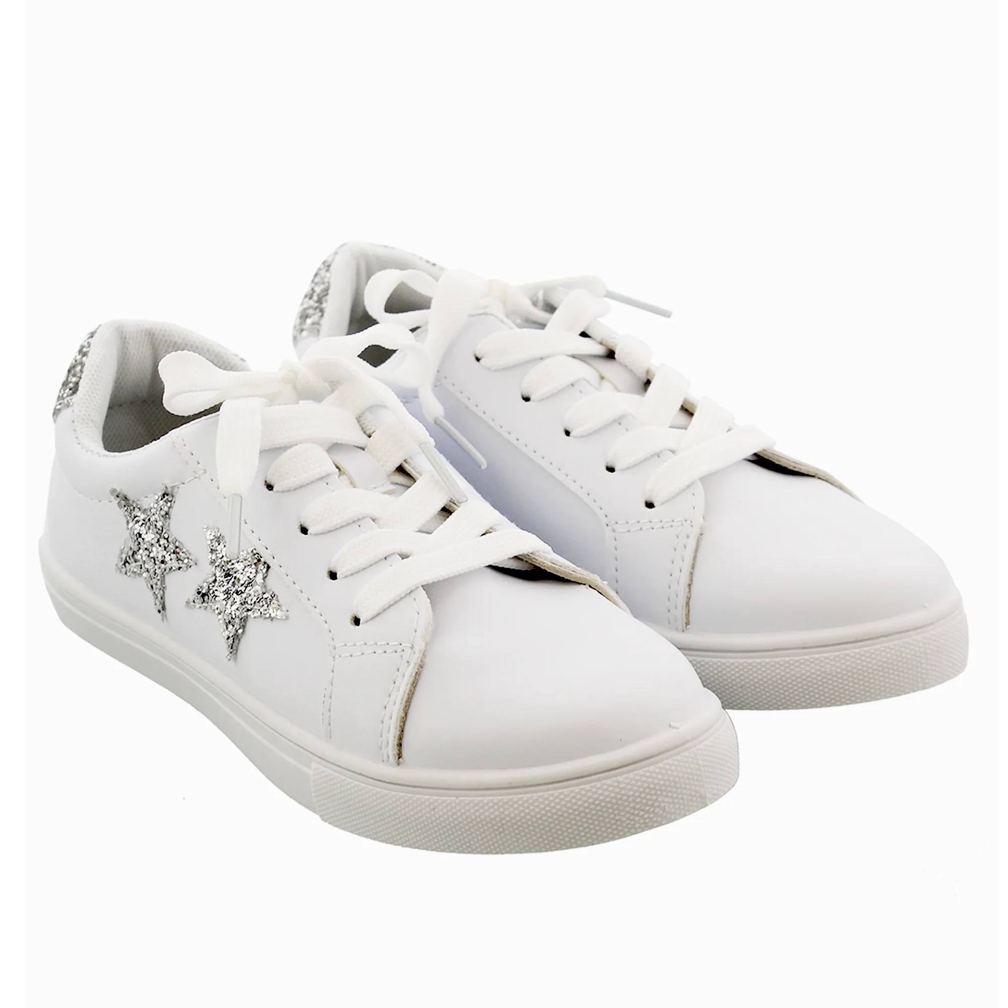 Kensie Girl Low Top Sneaker Casual Lace Up Shoes, Glittery  Stars
