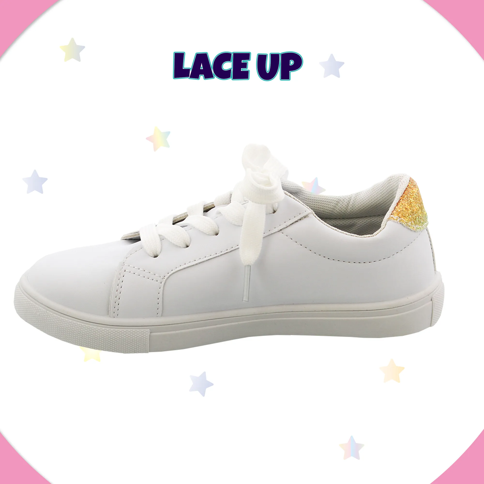 Kensie Girl Low Top Sneaker Casual Lace Up Shoes, Glittery  Stars