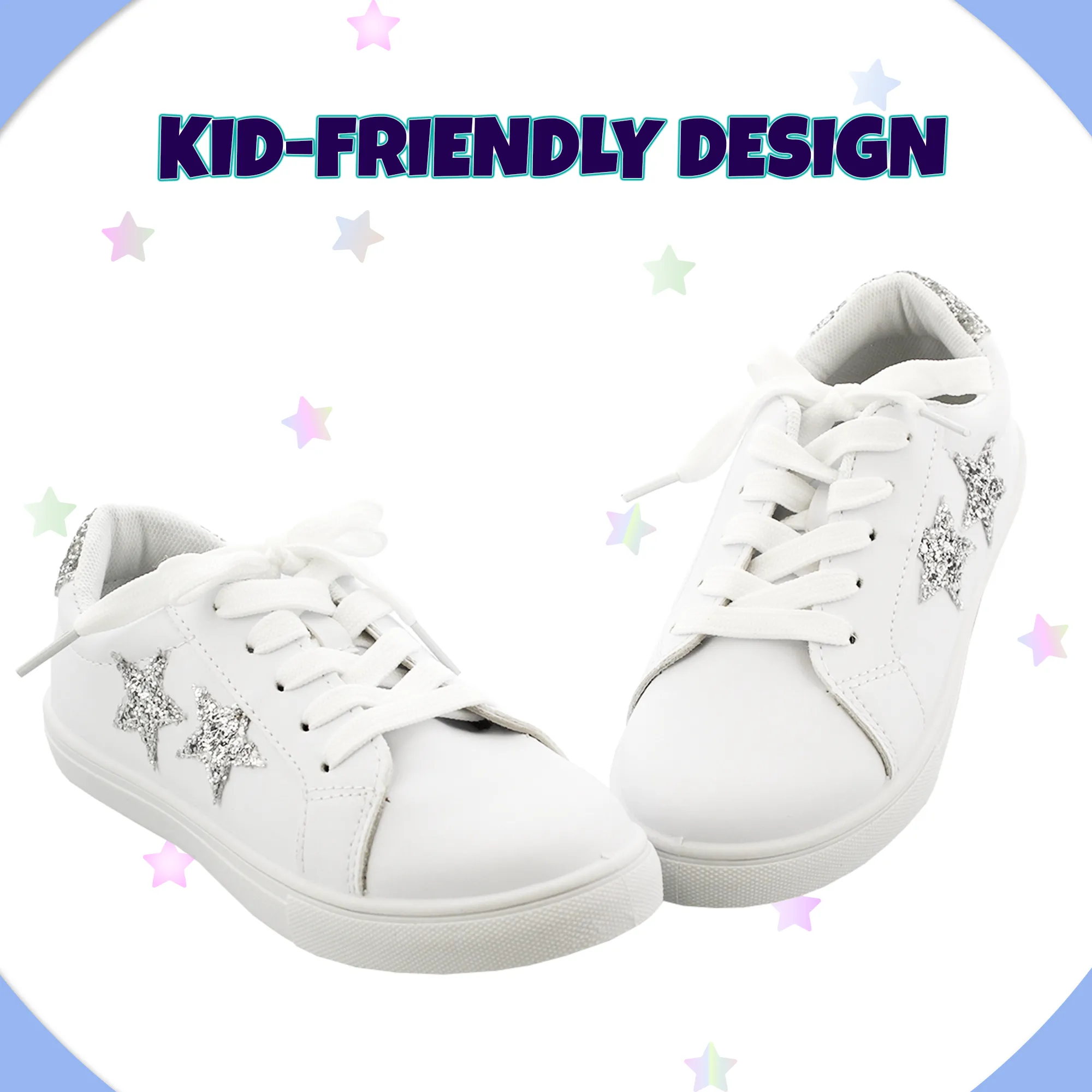 Kensie Girl Low Top Sneaker Casual Lace Up Shoes, Glittery  Stars