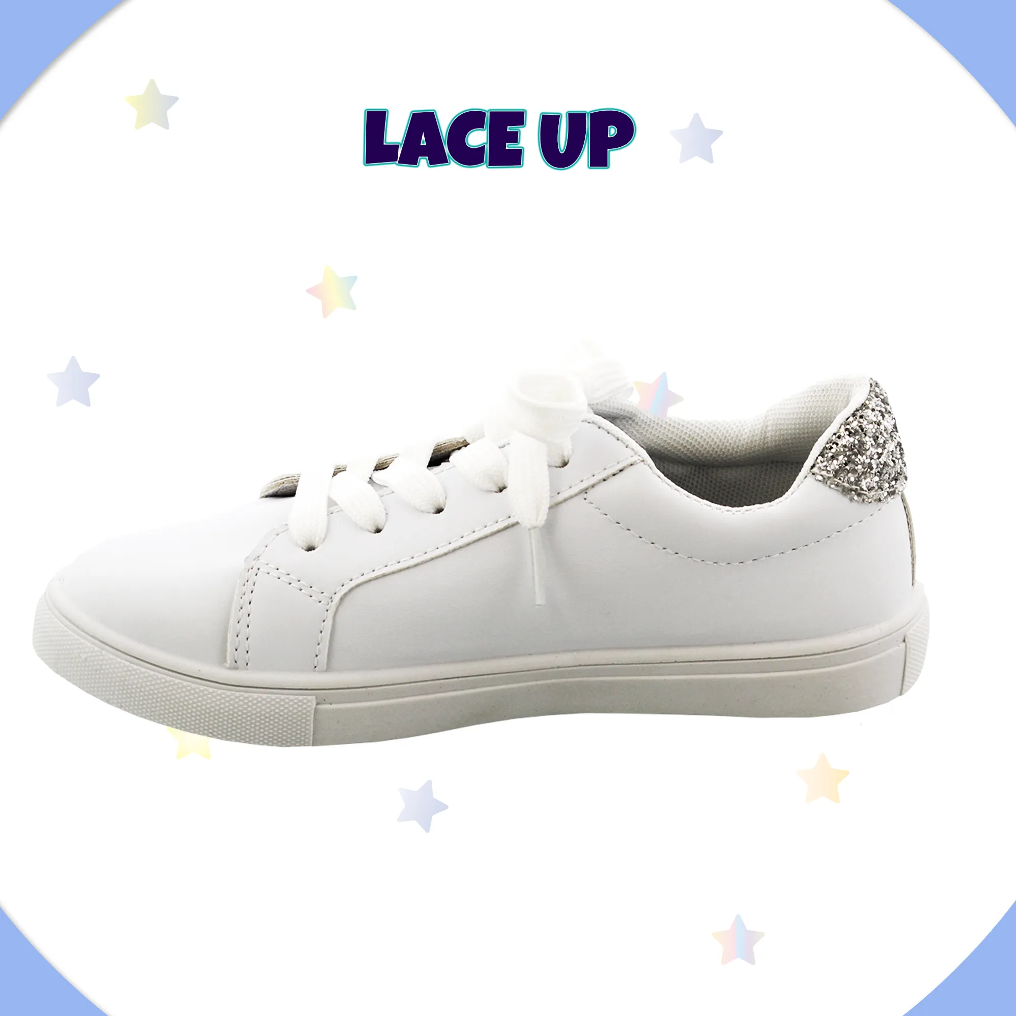 Kensie Girl Low Top Sneaker Casual Lace Up Shoes, Glittery  Stars