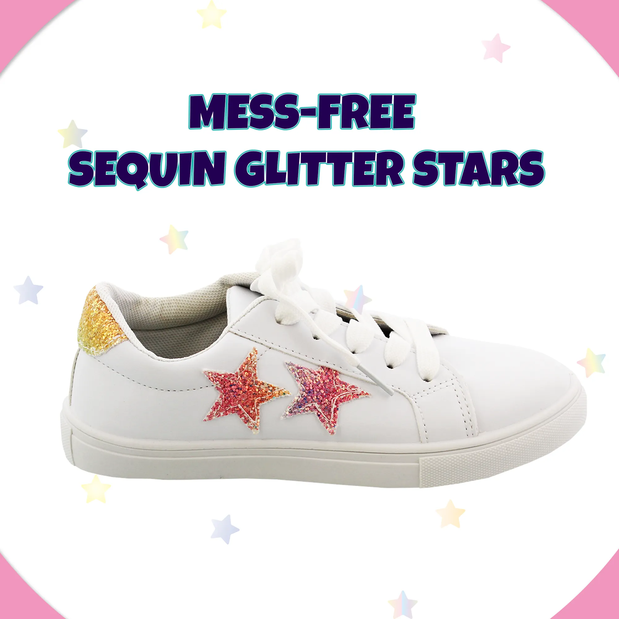 Kensie Girl Low Top Sneaker Casual Lace Up Shoes, Glittery  Stars