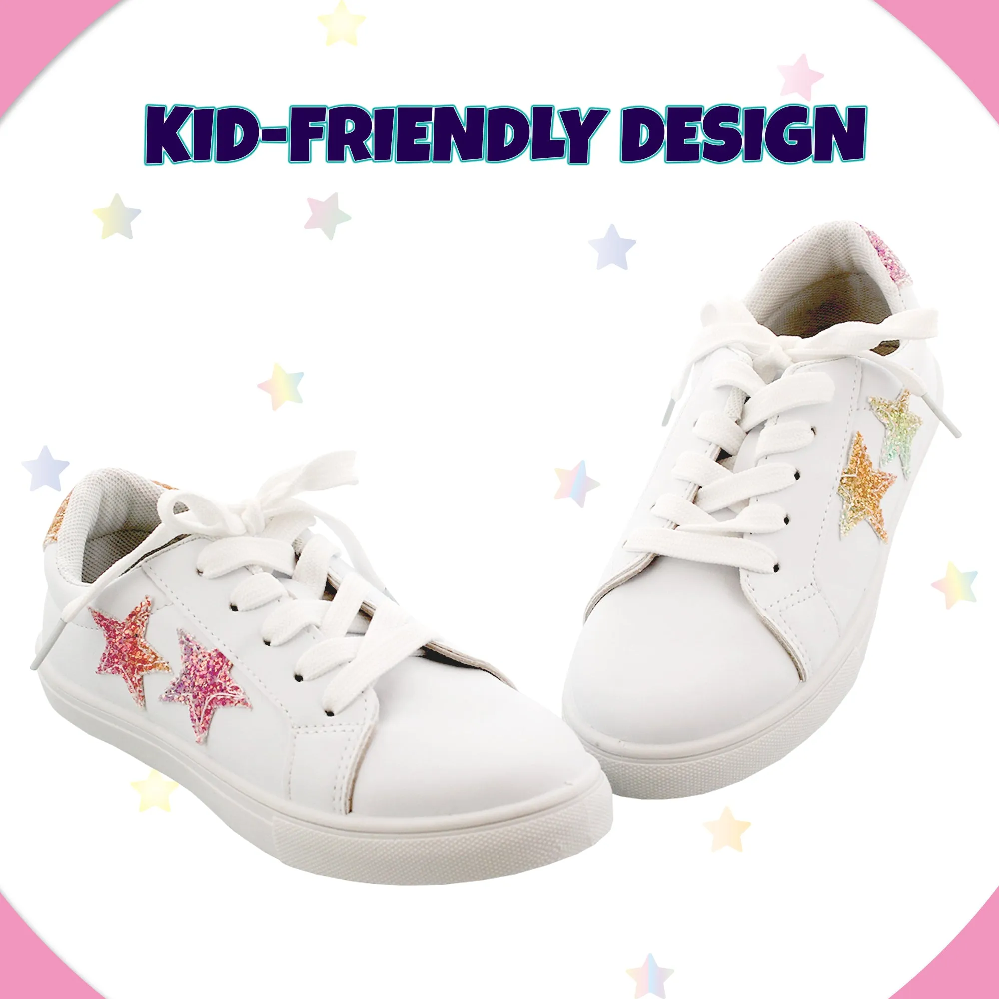 Kensie Girl Low Top Sneaker Casual Lace Up Shoes, Glittery  Stars