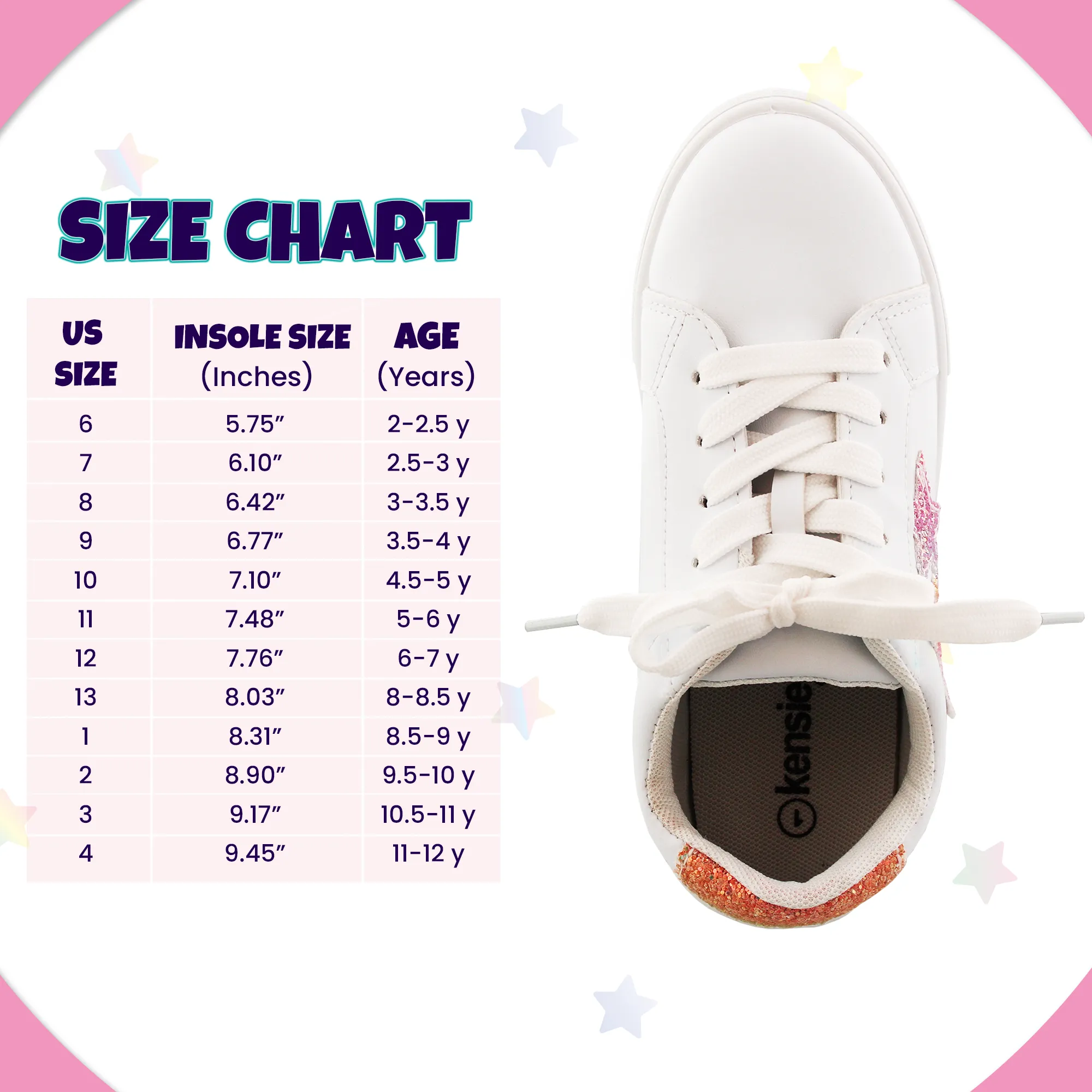Kensie Girl Low Top Sneaker Casual Lace Up Shoes, Glittery  Stars