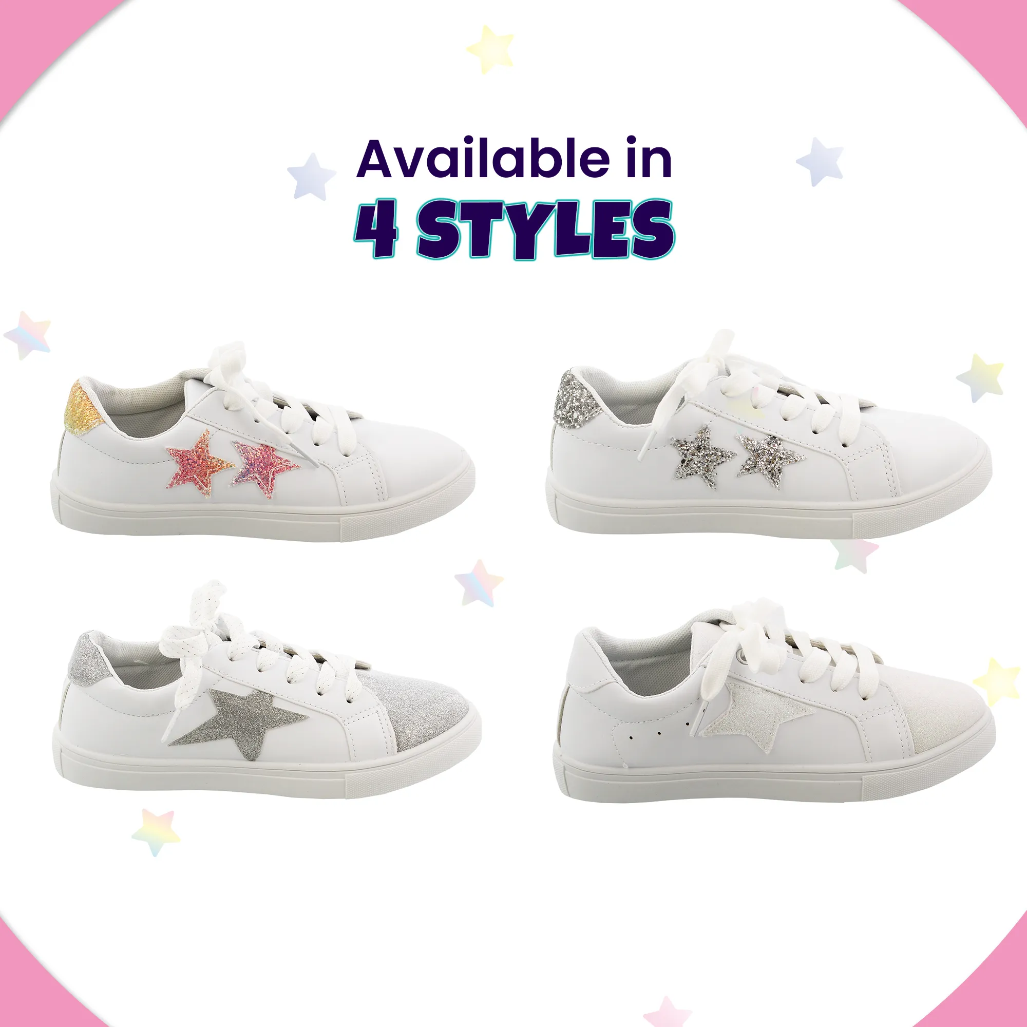 Kensie Girl Low Top Sneaker Casual Lace Up Shoes, Glittery  Stars
