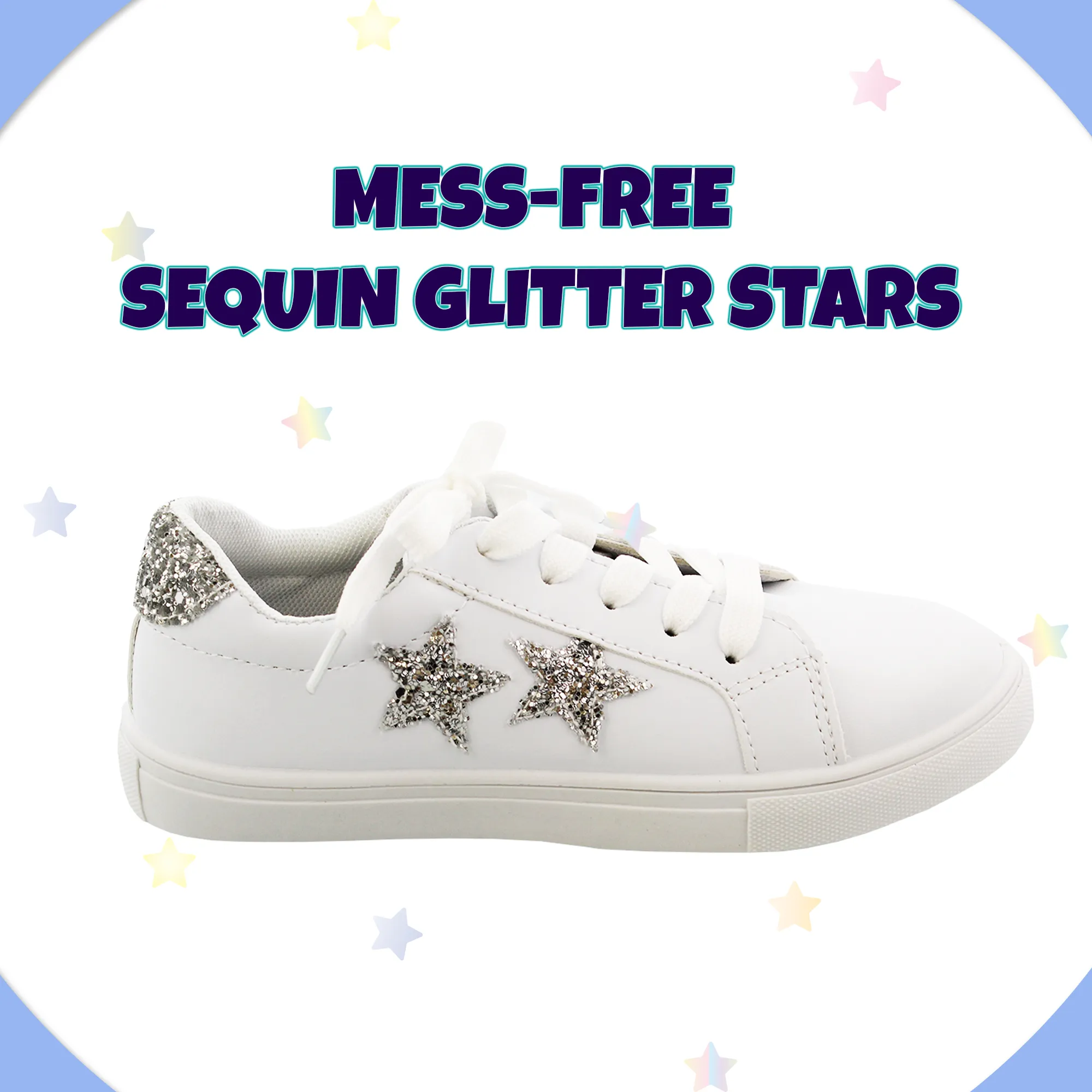 Kensie Girl Low Top Sneaker Casual Lace Up Shoes, Glittery  Stars