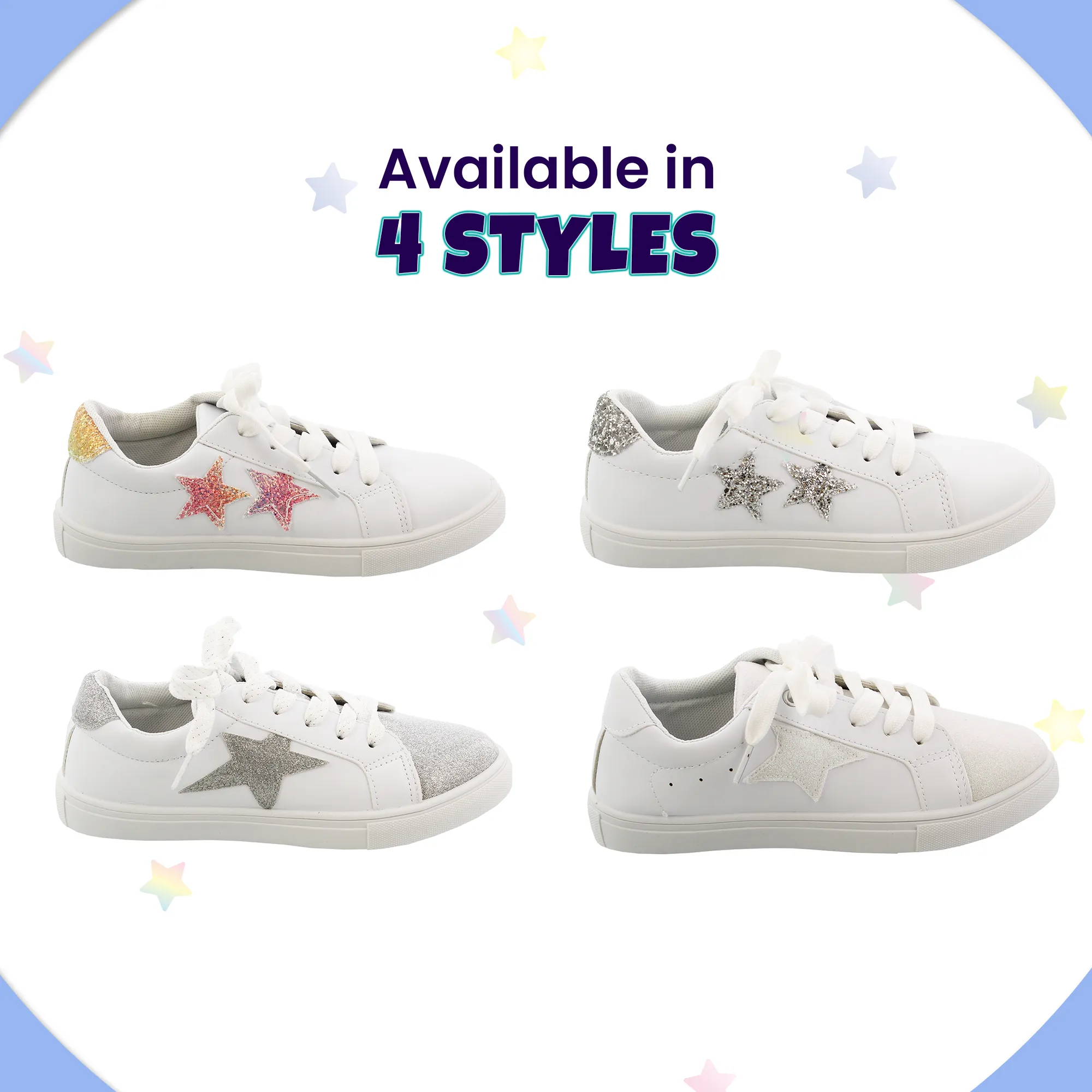 Kensie Girl Low Top Sneaker Casual Lace Up Shoes, Glittery  Stars