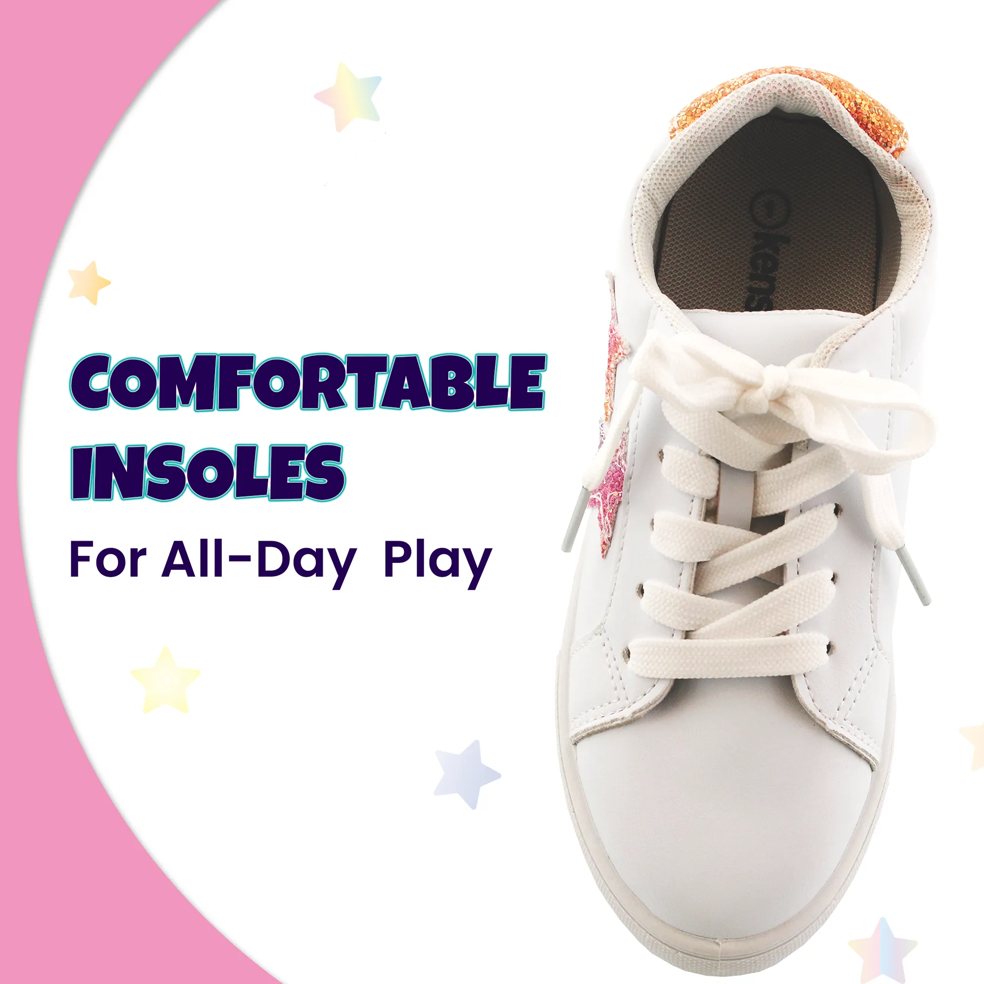 Kensie Girl Low Top Sneaker Casual Lace Up Shoes, Glittery  Stars