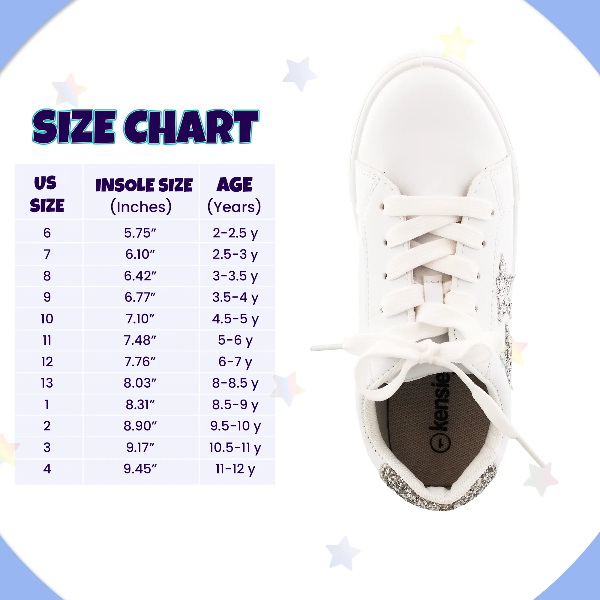 Kensie Girl Low Top Sneaker Casual Lace Up Shoes, Glittery  Stars