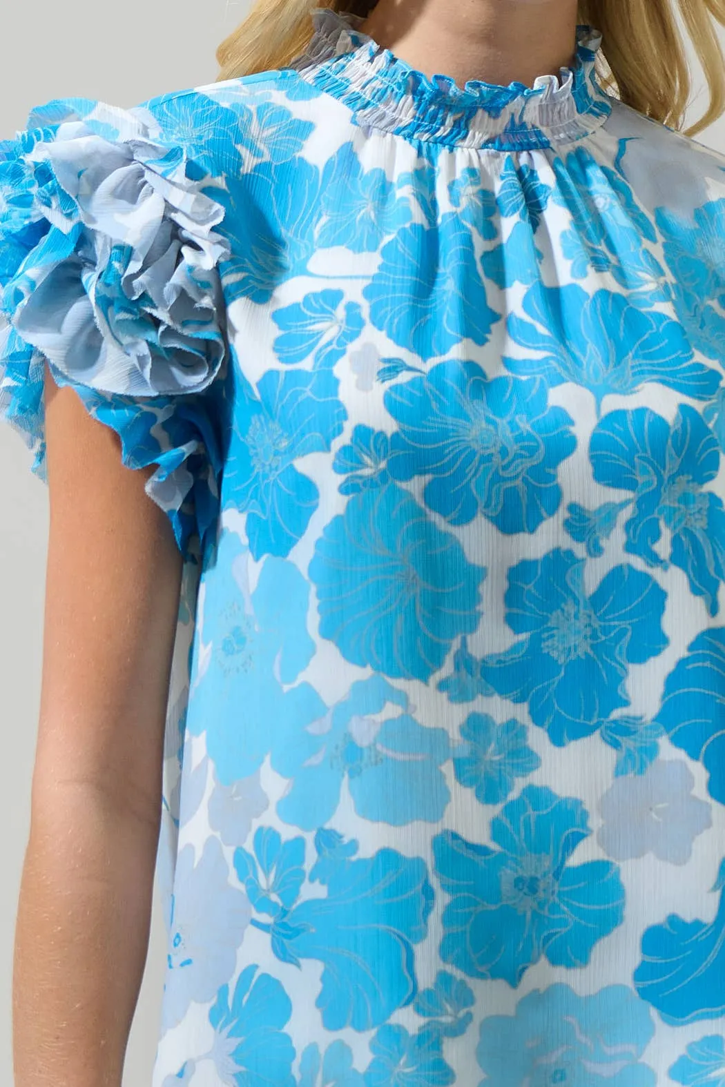 Kerela Floral Brenna Mock Neck Ruffle Blouse