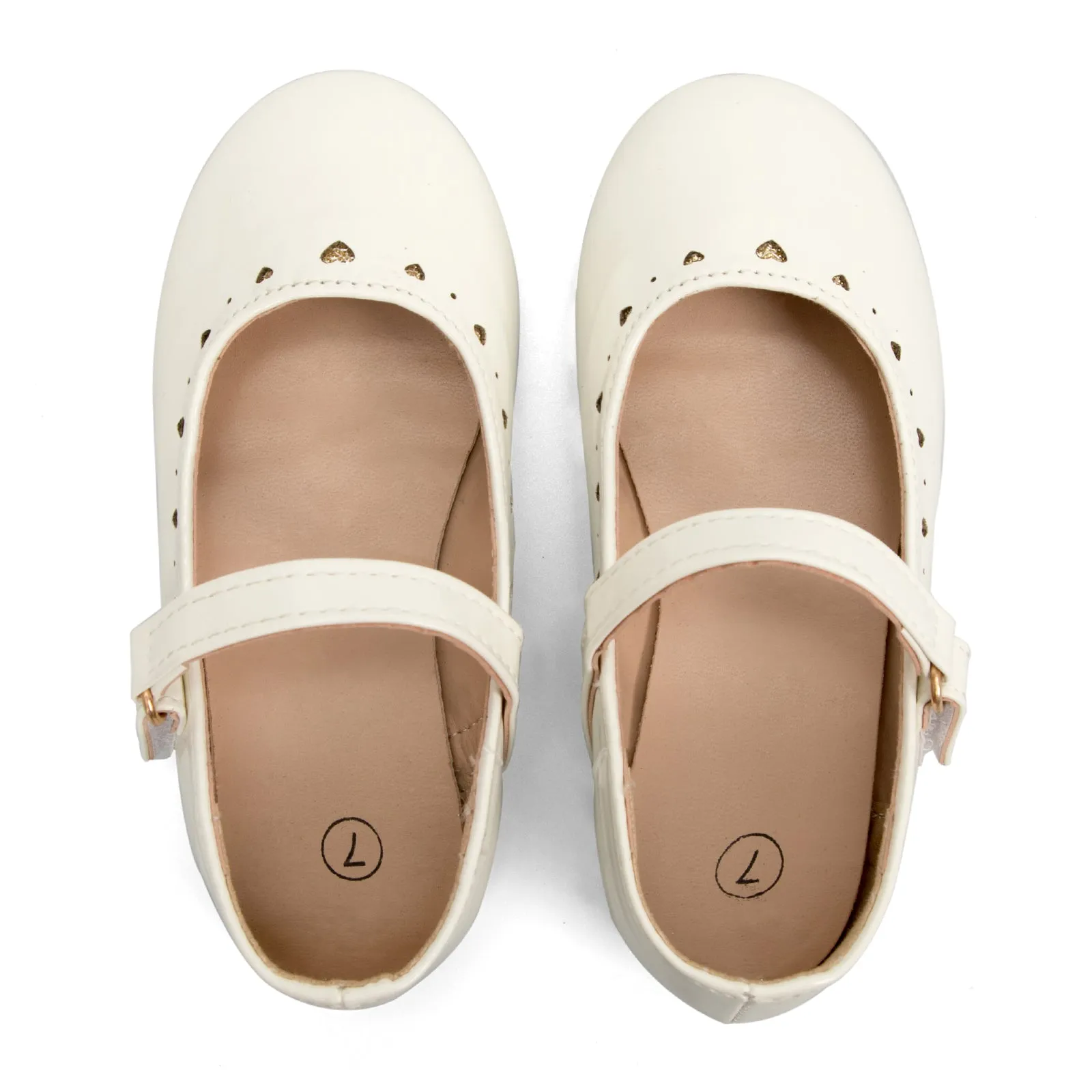 Kids Dress Shoes-Hollow Heart White Mary Jane Shoes
