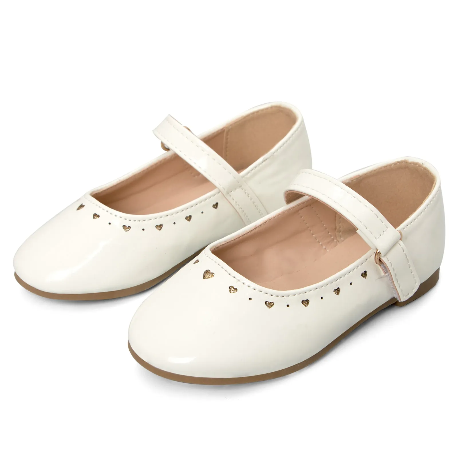Kids Dress Shoes-Hollow Heart White Mary Jane Shoes