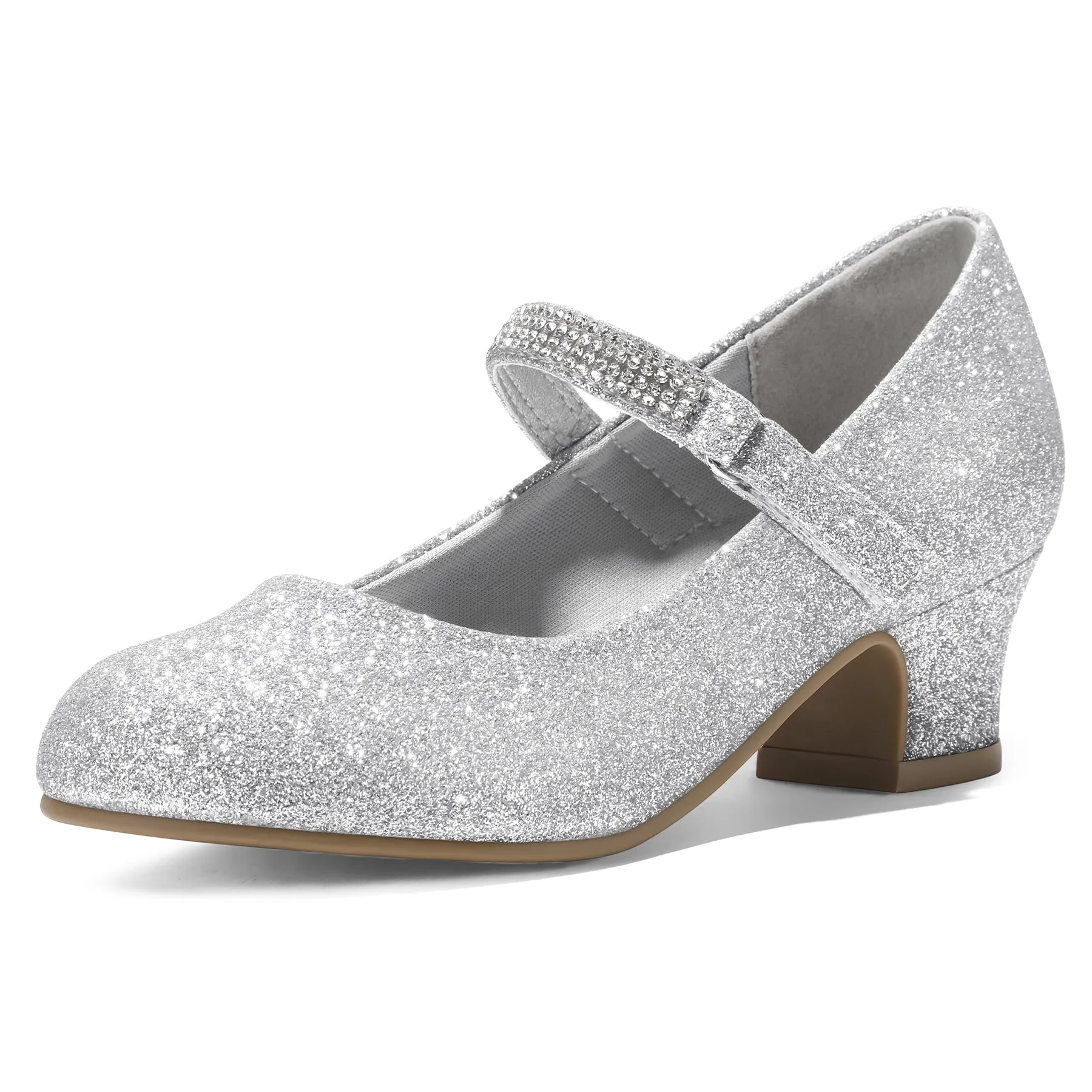 Kids Dress Shoes-Low Heel Rhinestone Lace-Up Mary Janes
