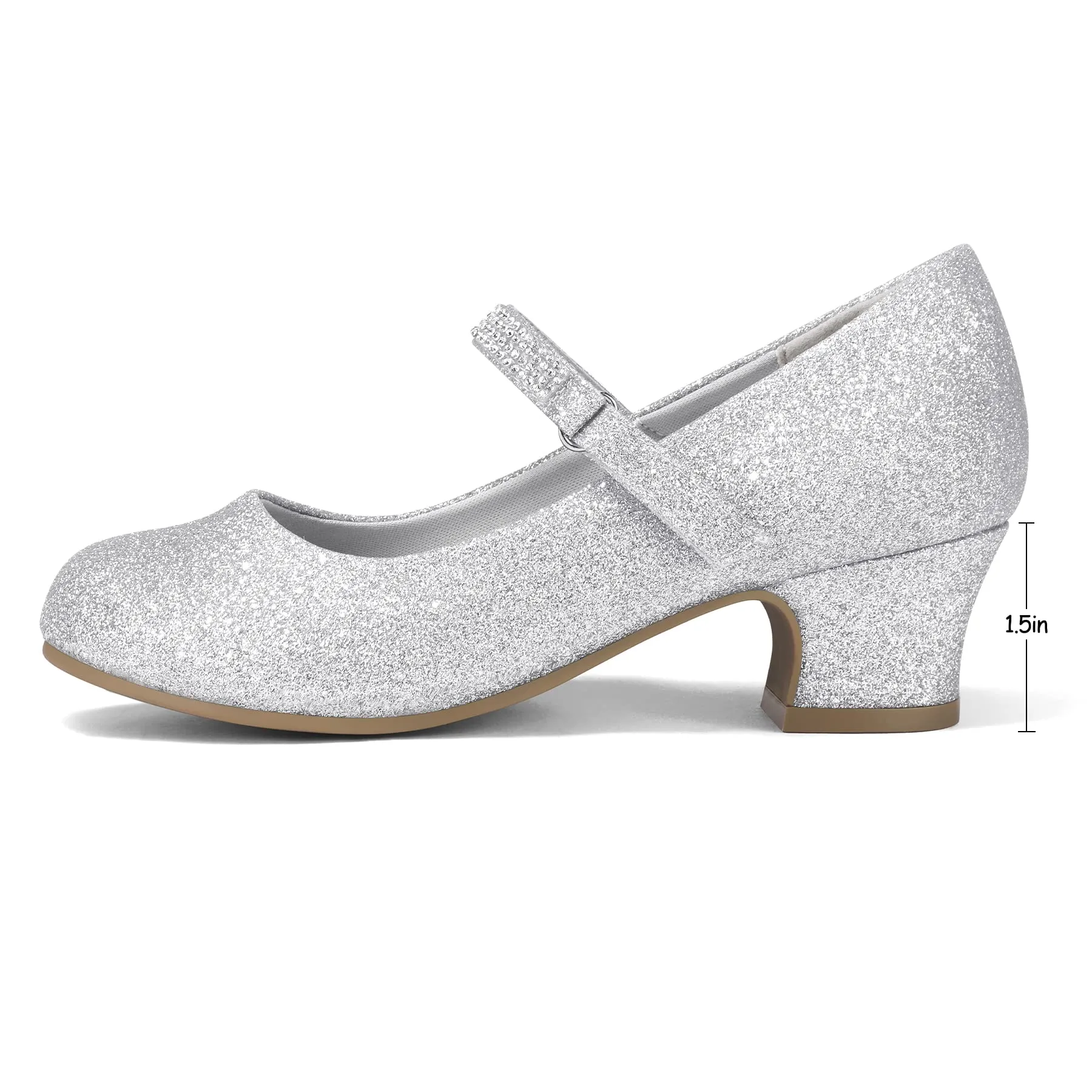 Kids Dress Shoes-Low Heel Rhinestone Lace-Up Mary Janes