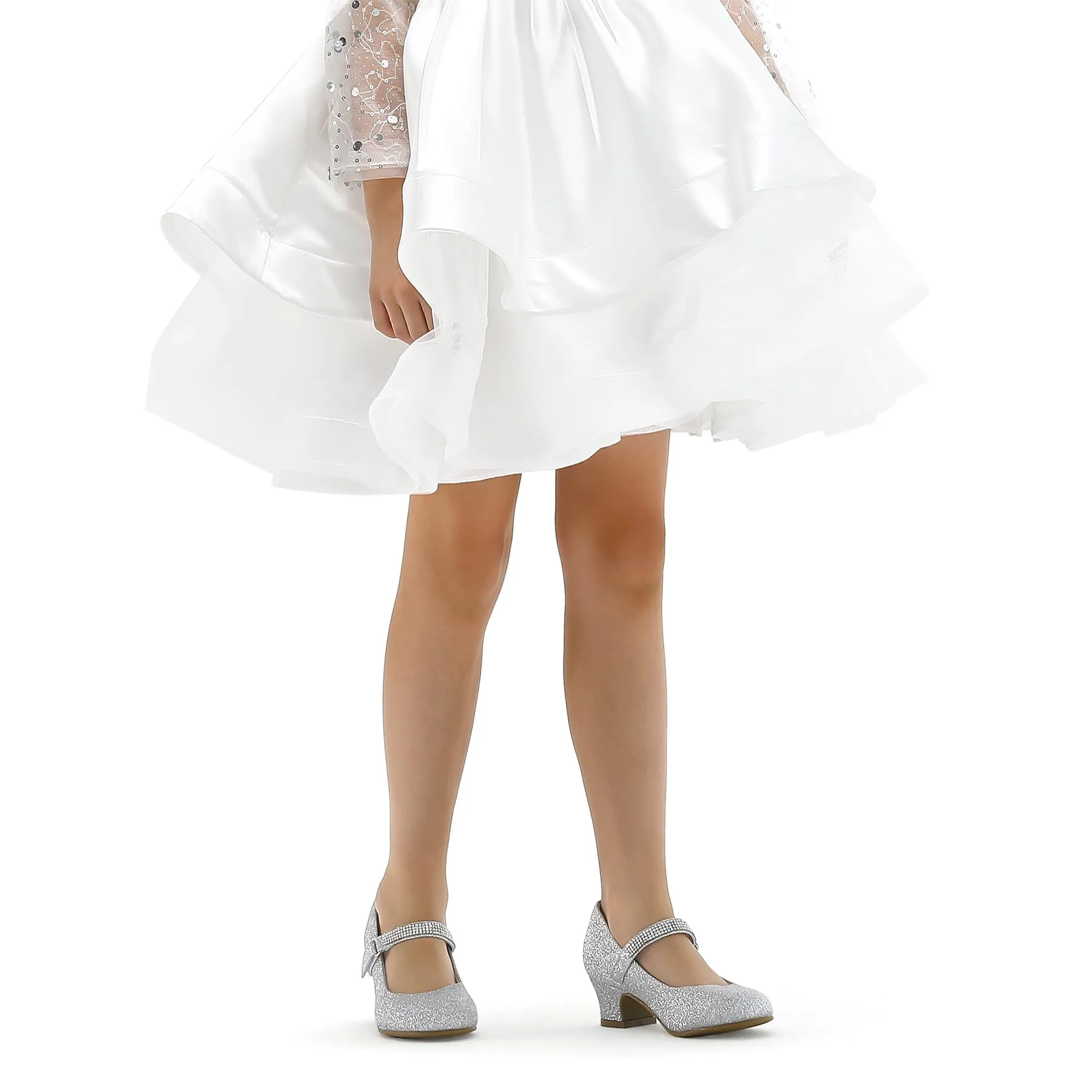 Kids Dress Shoes-Low Heel Rhinestone Lace-Up Mary Janes
