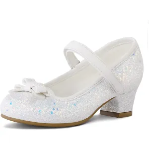 Kids Dress Shoes-Low Heel Round Toe Bow Lace-Up Mary Janes