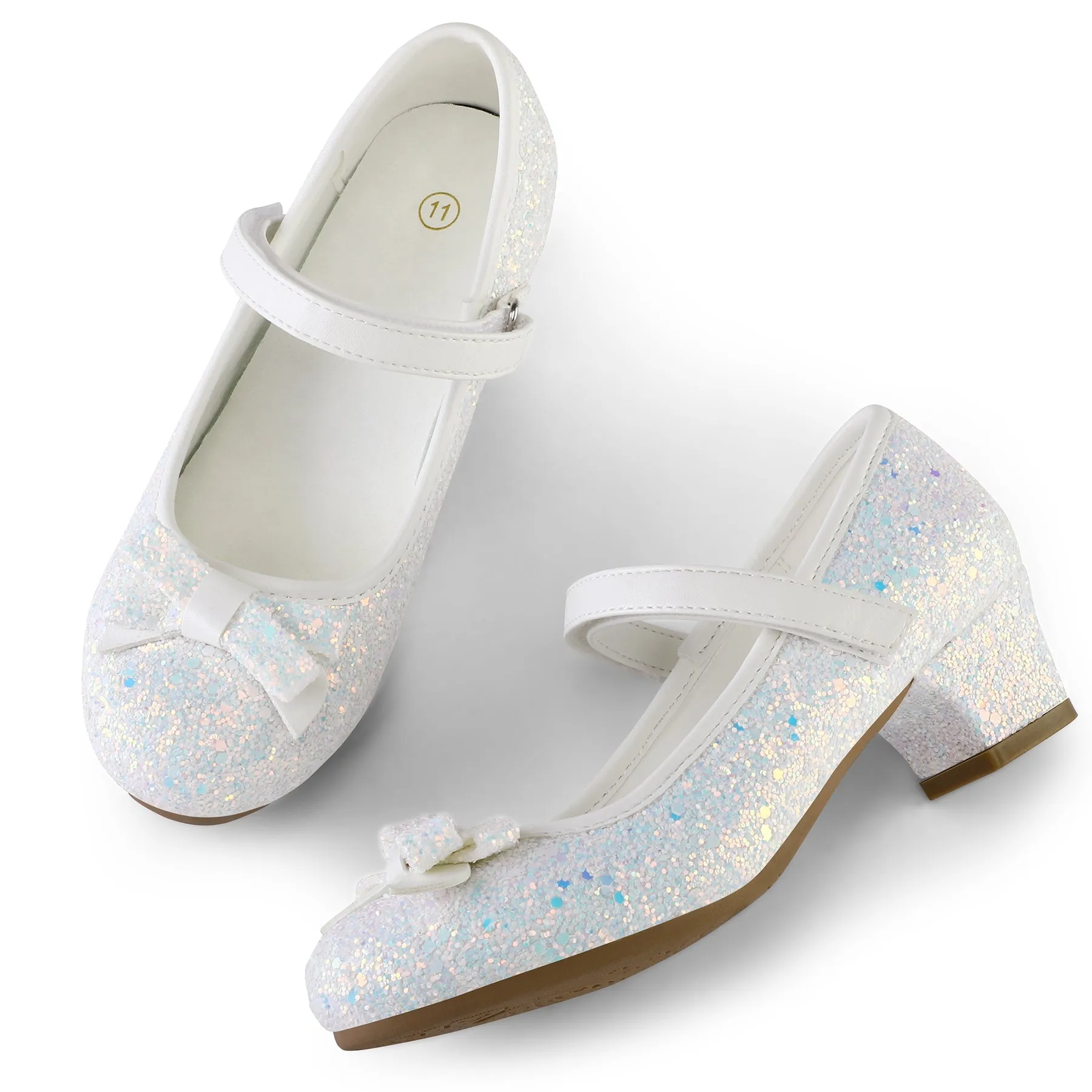 Kids Dress Shoes-Low Heel Round Toe Bow Lace-Up Mary Janes