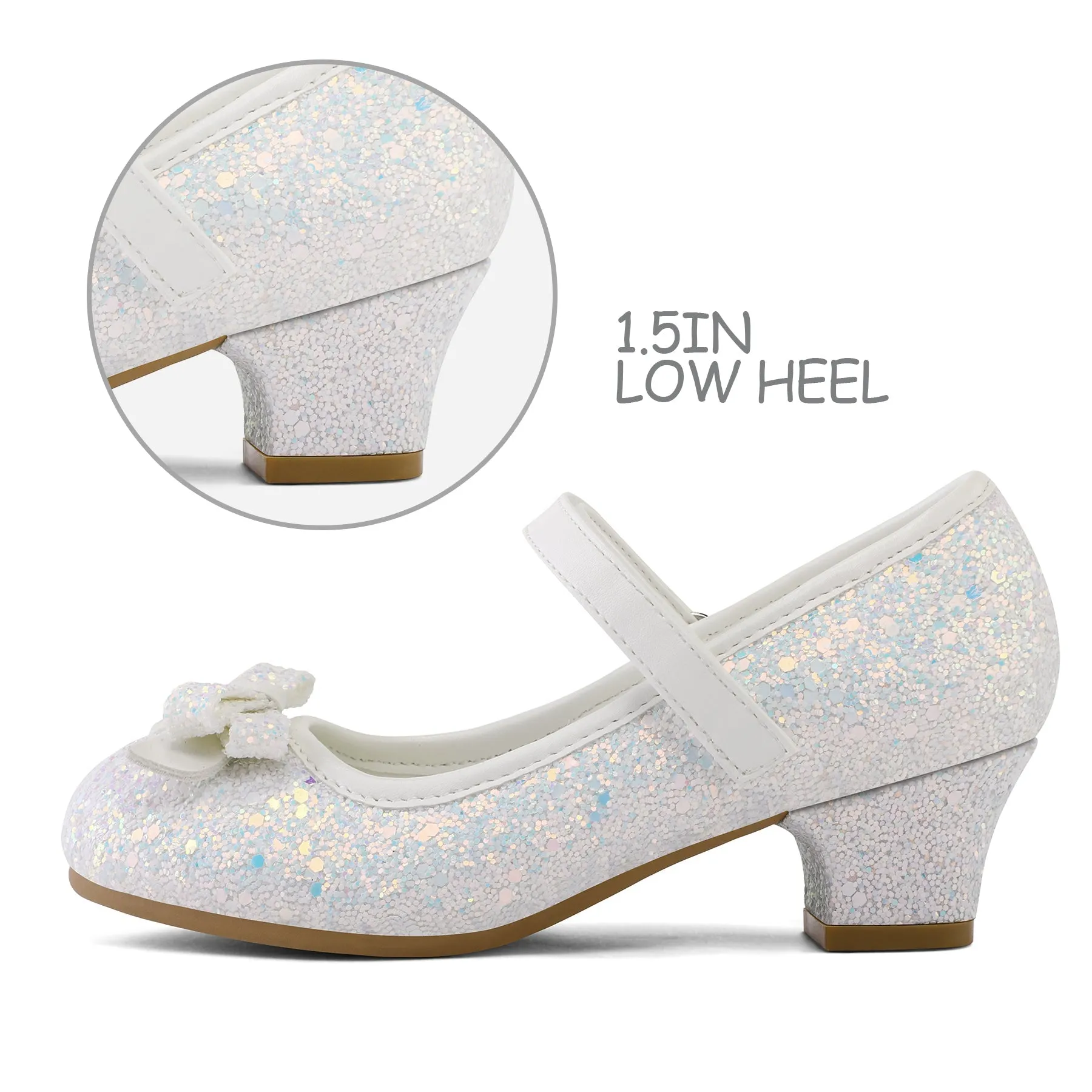 Kids Dress Shoes-Low Heel Round Toe Bow Lace-Up Mary Janes