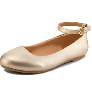 Kids Dress Shoes-PU Leather Ankle Strap Ballet Flat Shoes