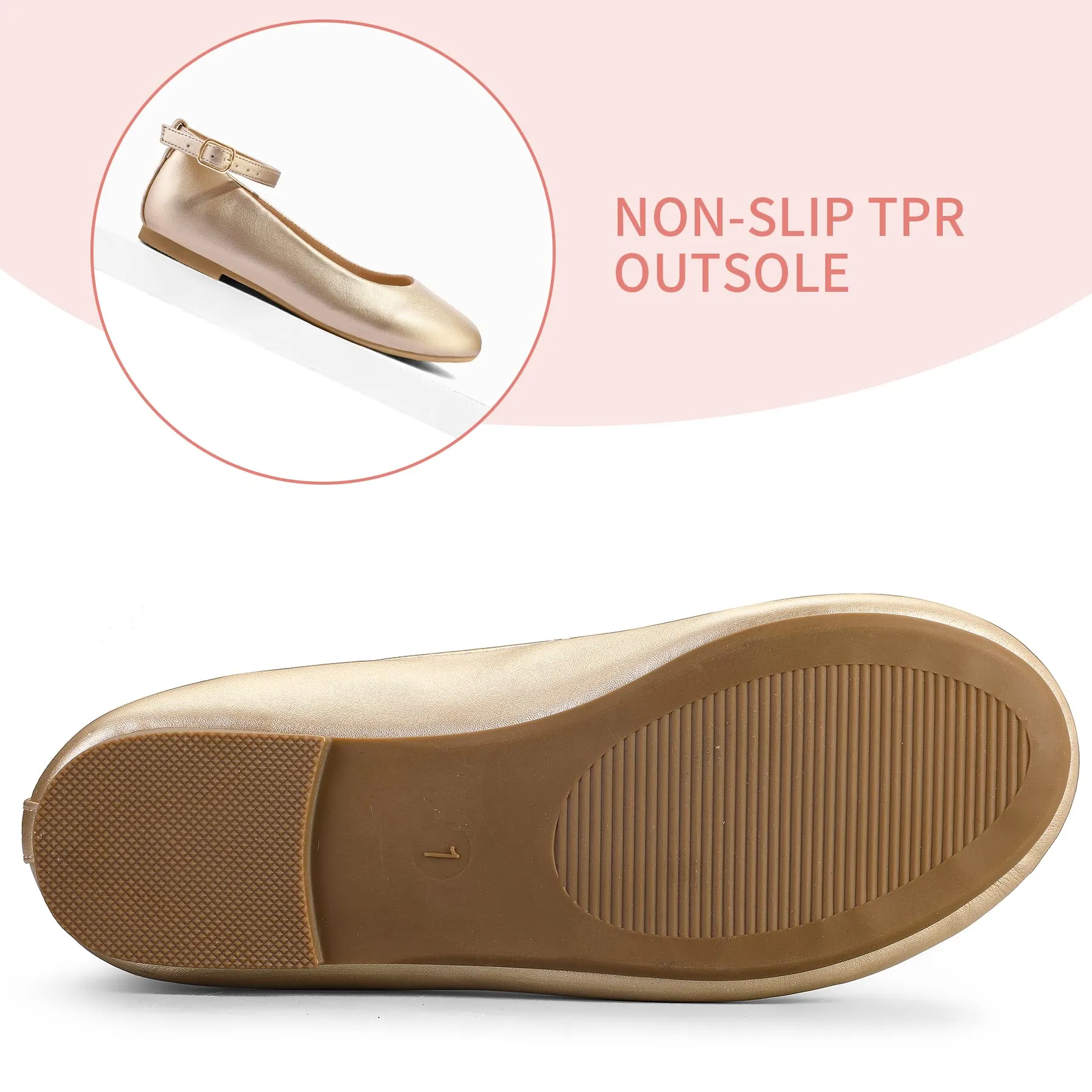Kids Dress Shoes-PU Leather Ankle Strap Ballet Flat Shoes