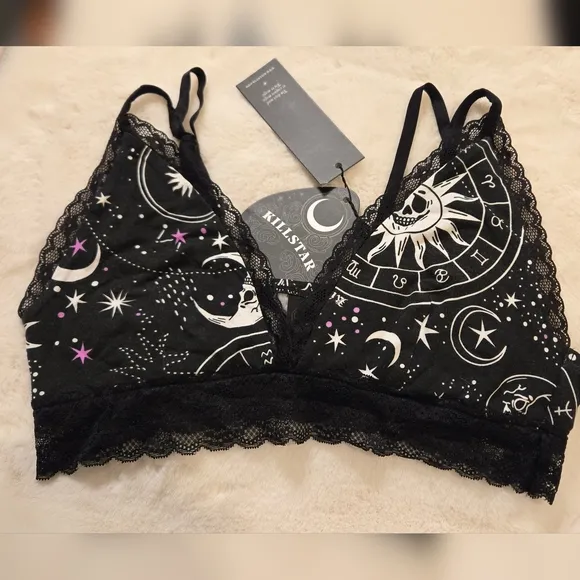 Killstar Eclipse Lace Bralette Size XL Black Lace Celestial NWT KSRA006005XL