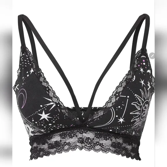 Killstar Eclipse Lace Bralette Size XL Black Lace Celestial NWT KSRA006005XL