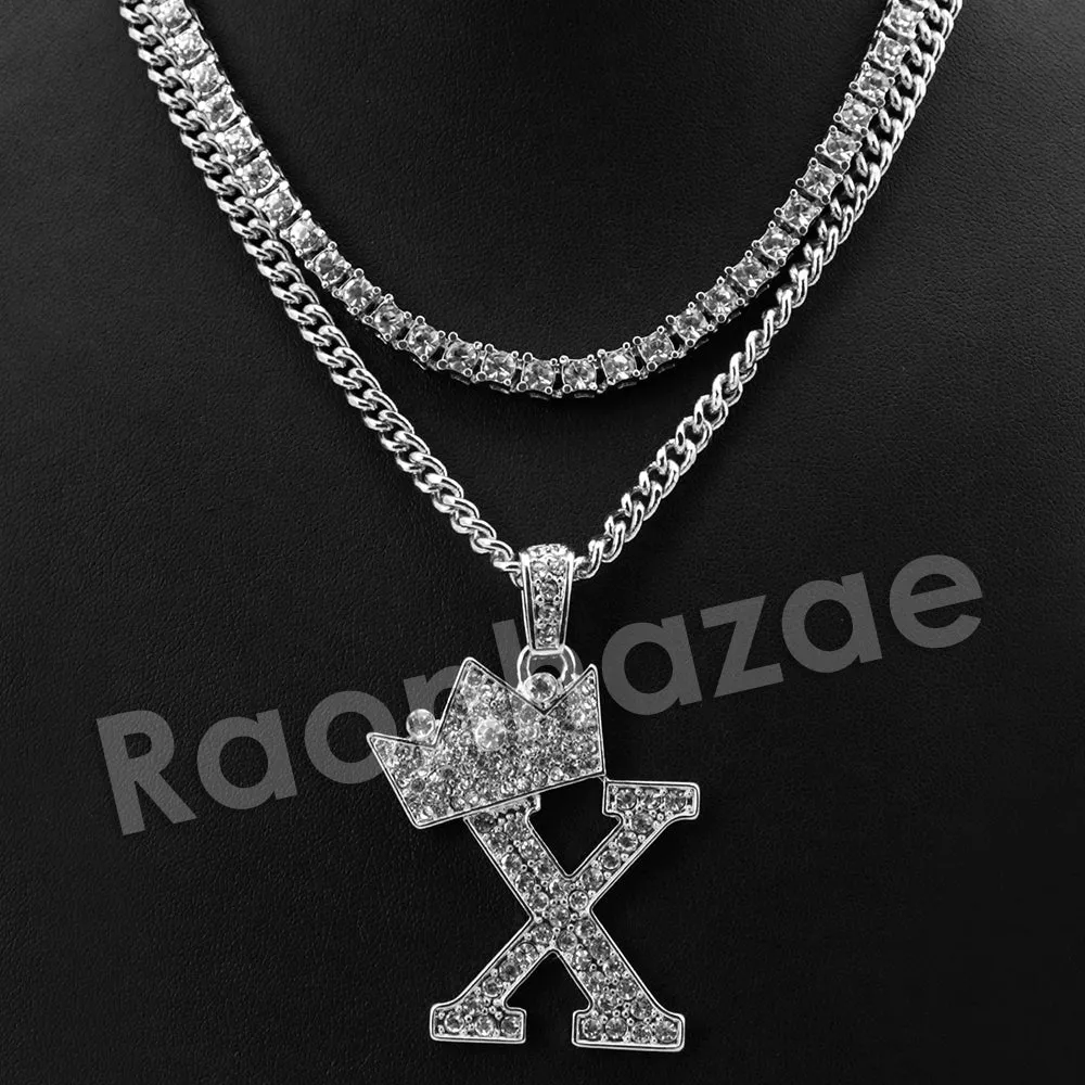 King Crown X Initial Pendant Necklace Set.