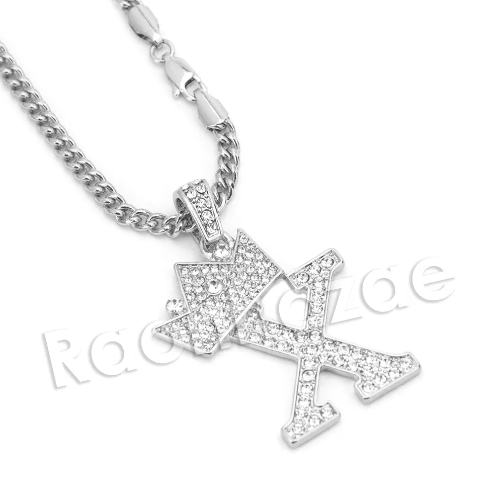 King Crown X Initial Pendant Necklace Set.