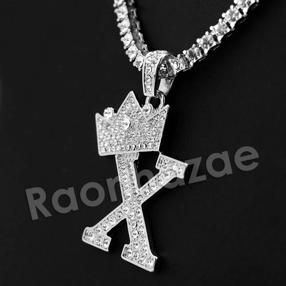 King Crown X Initial Pendant Necklace Set.