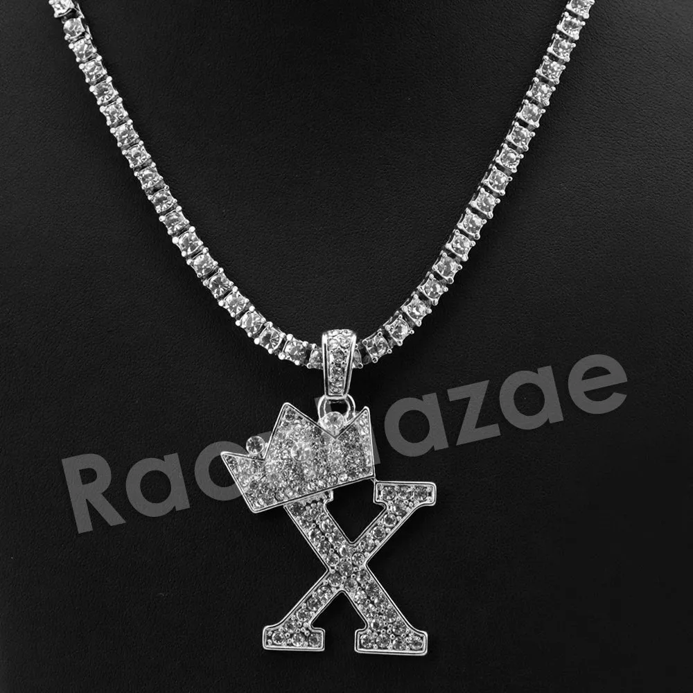 King Crown X Initial Pendant Necklace Set.