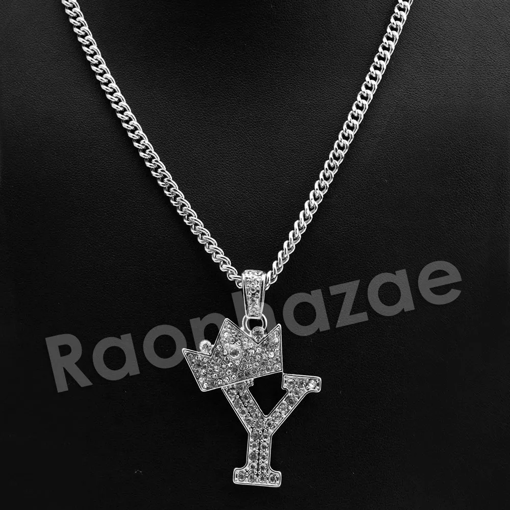 King Crown Y Initial Pendant Necklace Set.