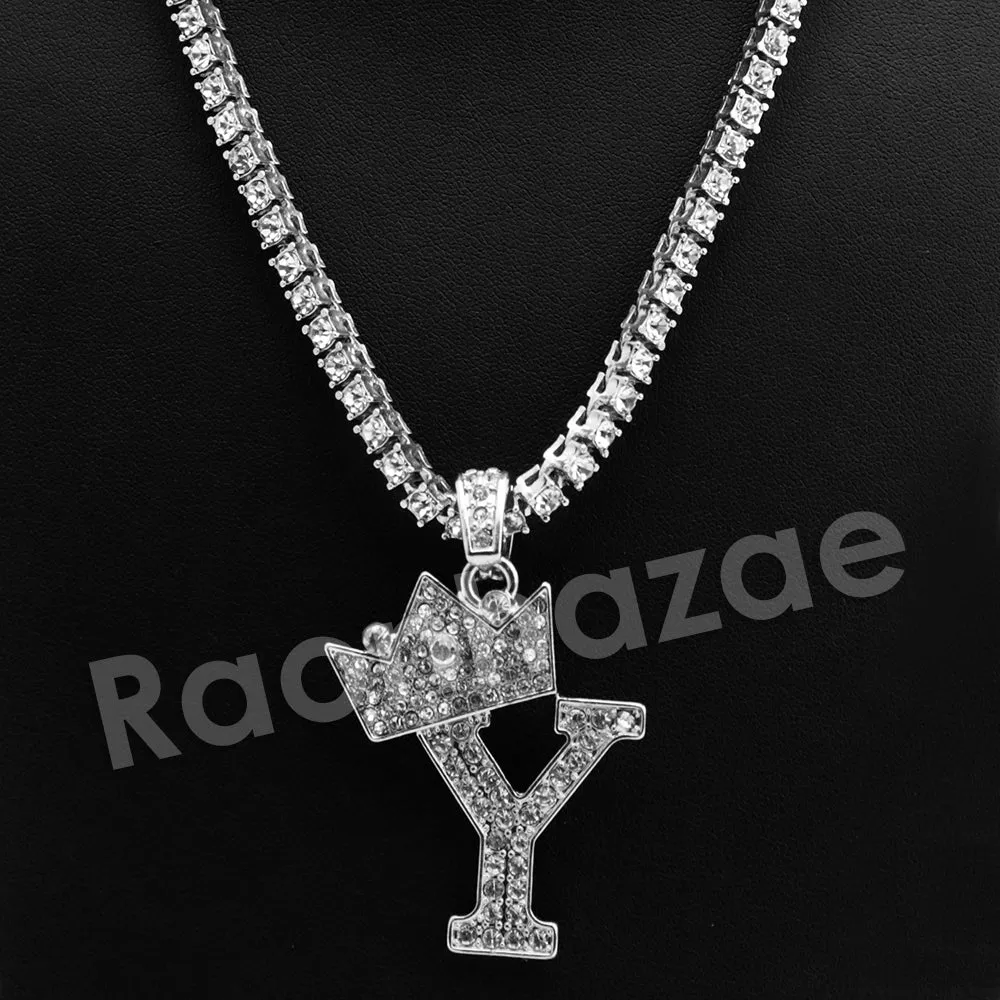 King Crown Y Initial Pendant Necklace Set.