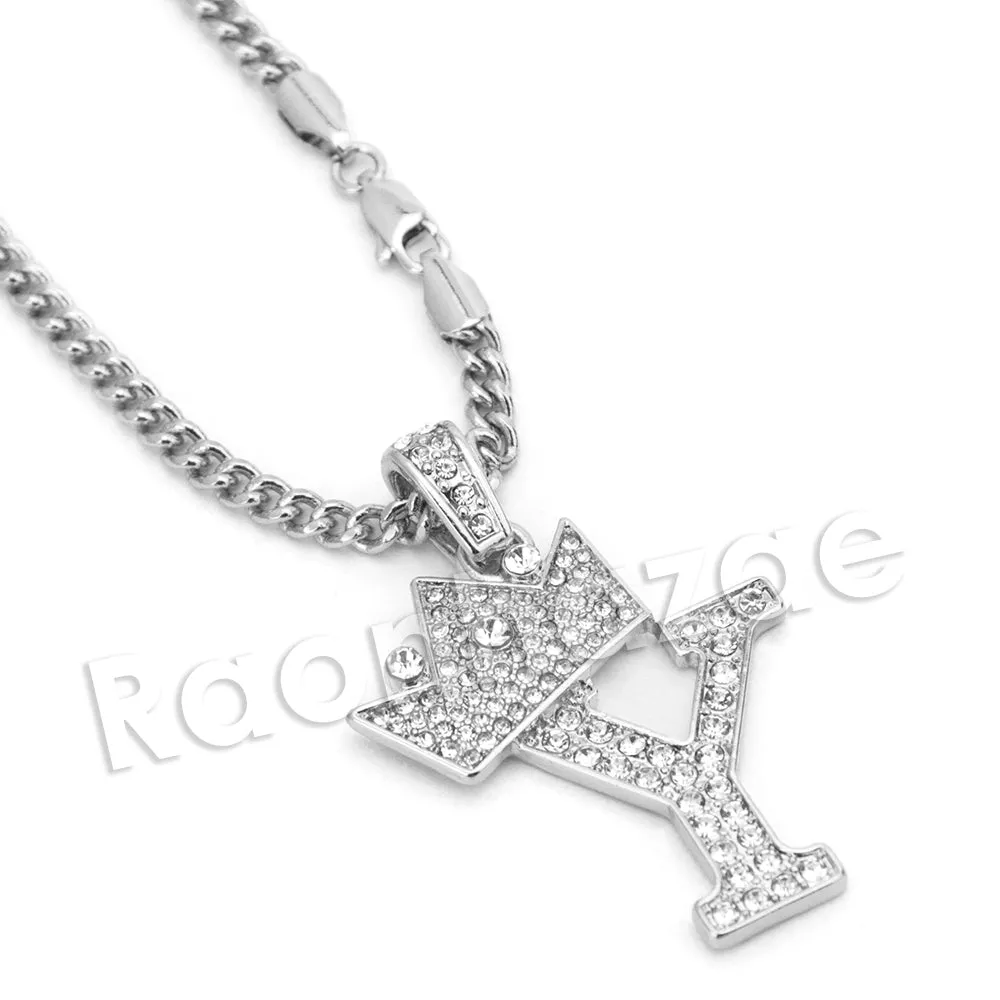 King Crown Y Initial Pendant Necklace Set.