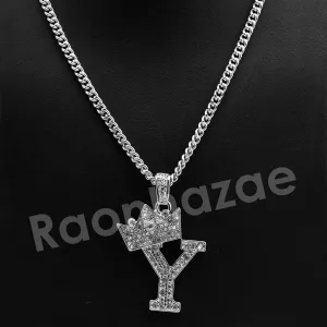 King Crown Y Initial Pendant Necklace Set.