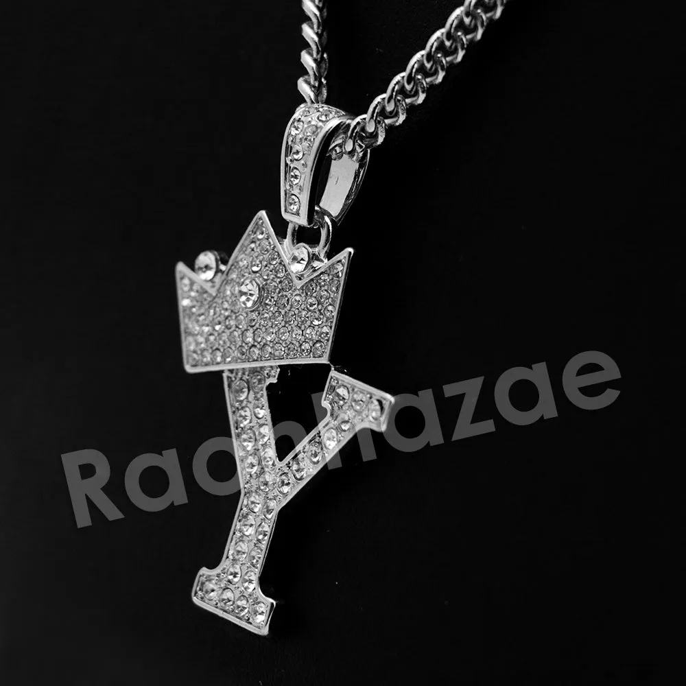 King Crown Y Initial Pendant Necklace Set.