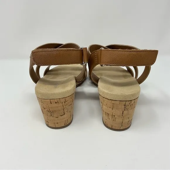 Lands End Womens Wide Comfort‎ Cork Wedge Sandal Cognac Size 8B