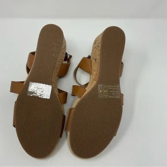 Lands End Womens Wide Comfort‎ Cork Wedge Sandal Cognac Size 8B