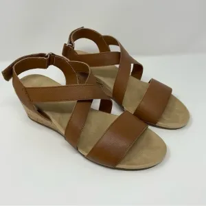 Lands End Womens Wide Comfort‎ Cork Wedge Sandal Cognac Size 8B