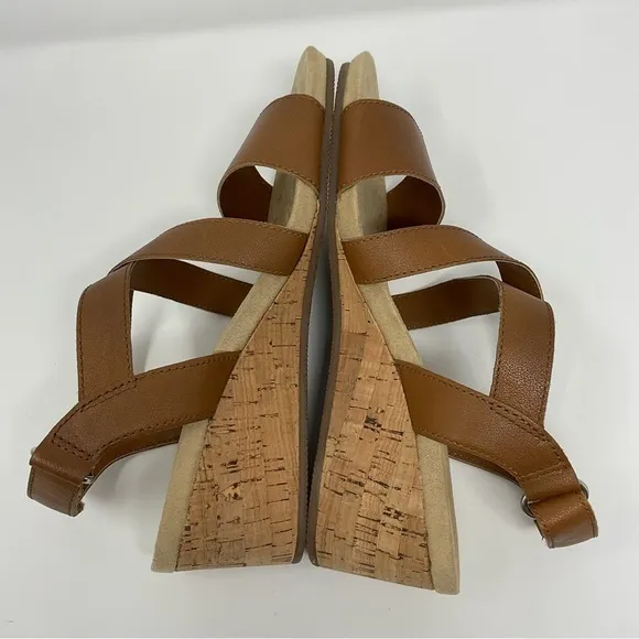 Lands End Womens Wide Comfort‎ Cork Wedge Sandal Cognac Size 8B