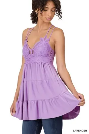 Lavender Crochet Lace Ruffle Cami