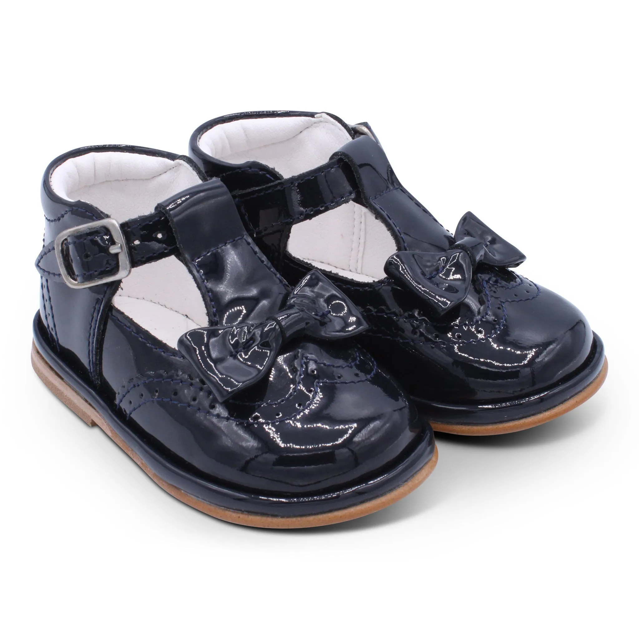 'Lidia' Girls Navy Patent T-Bar Shoes