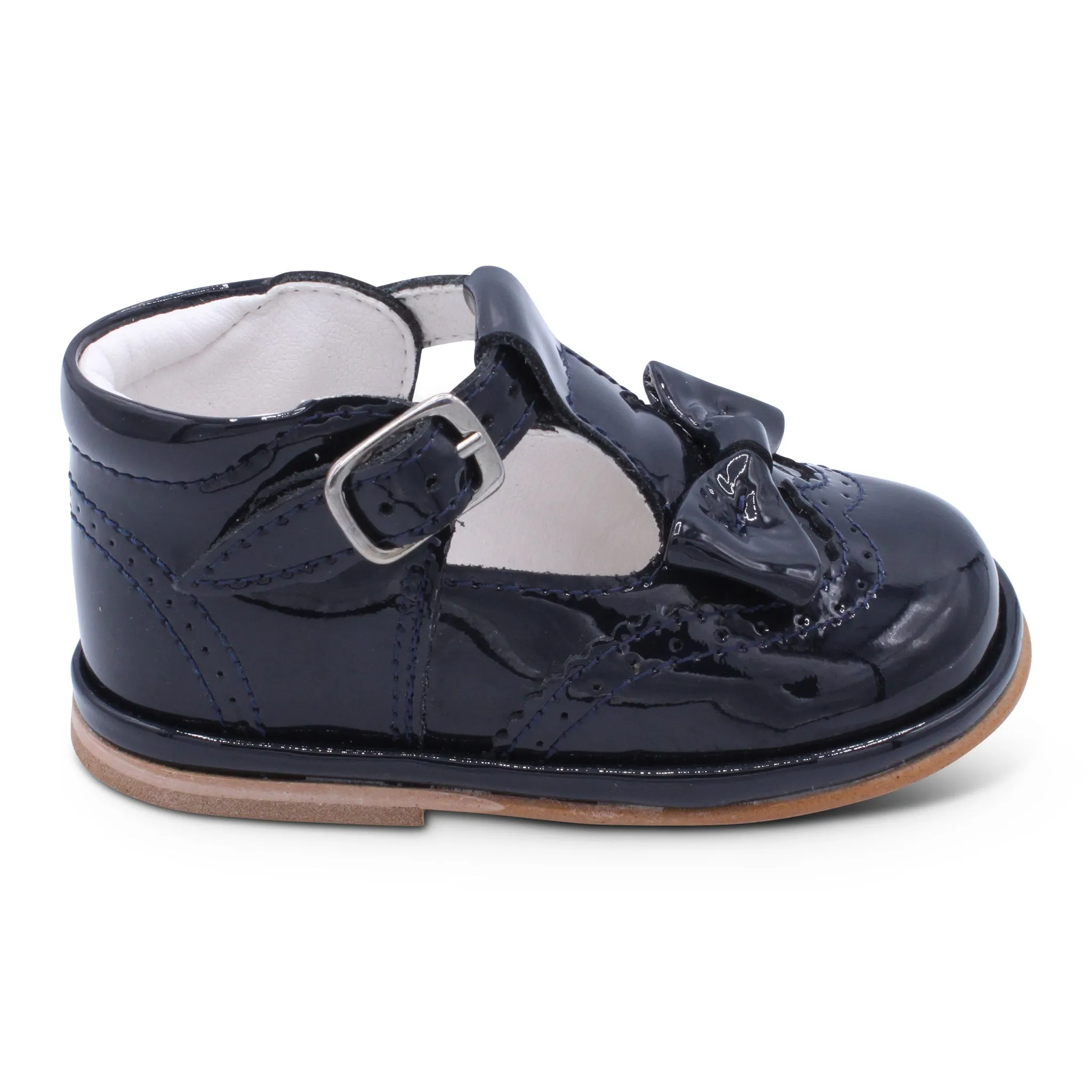 'Lidia' Girls Navy Patent T-Bar Shoes